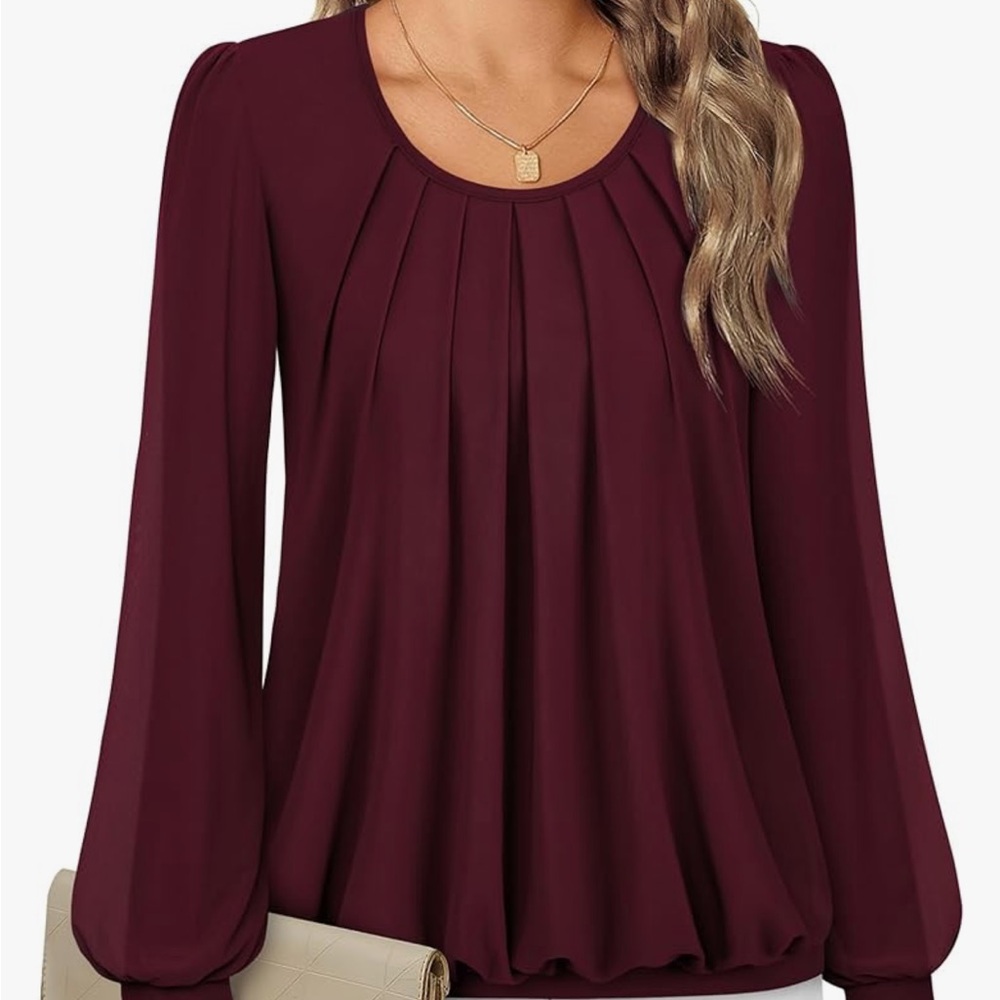 Burgandy Wine Pleated Relaxed Blouse